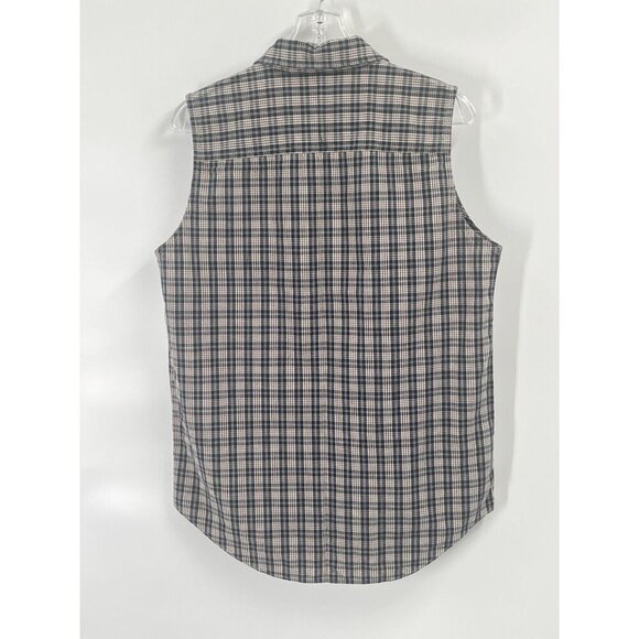 Vintage Abercrombie & Fitch Blue Plaid Button Down Sleeveless Top Collared Sz L - Picture 4 of 4